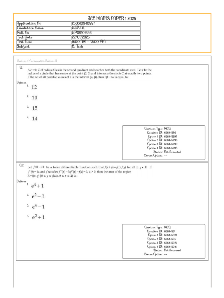 JEE Mains Paper 1 2025 MCQ Overview | PDF | Multiple Choice | Data ...