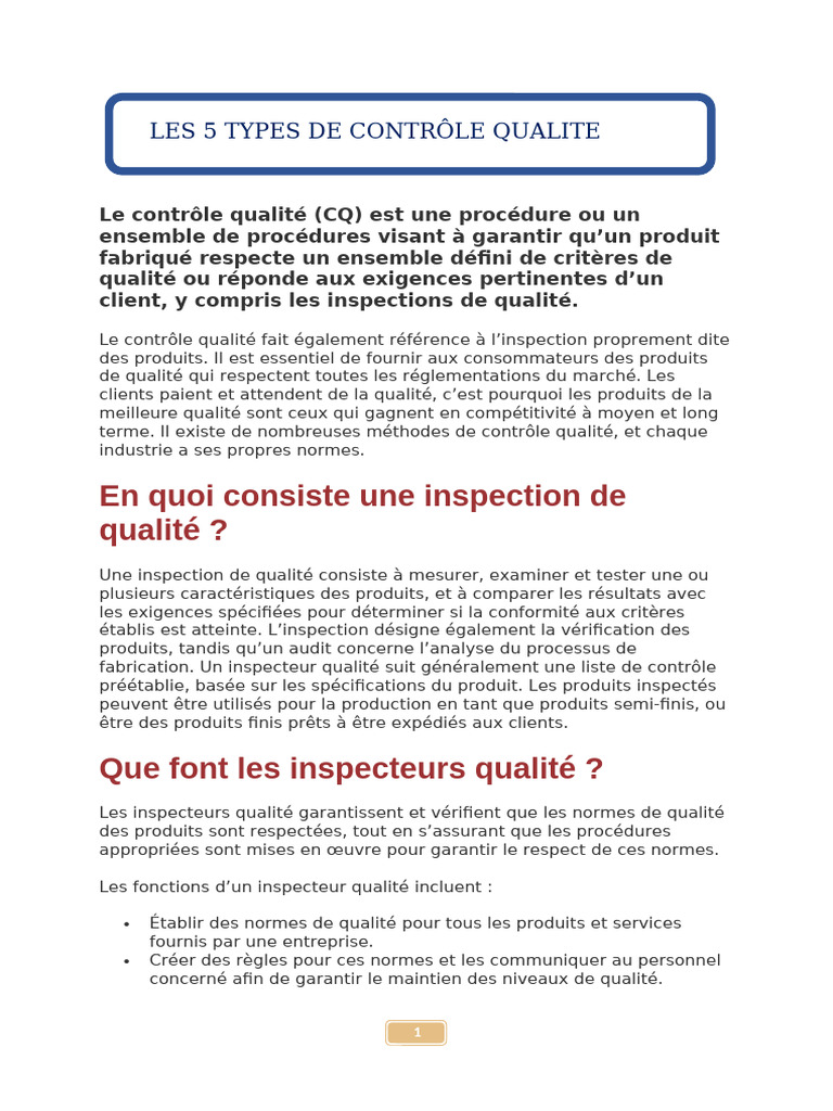 Cinq types de contrôle qualité essentiels | PDF