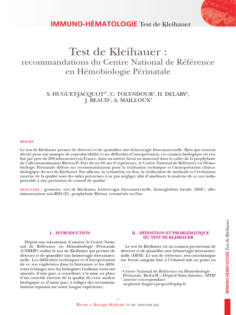 Test de Kleihauer-Rbm 2022 | PDF | Spécialités médicales | Fluides ...
