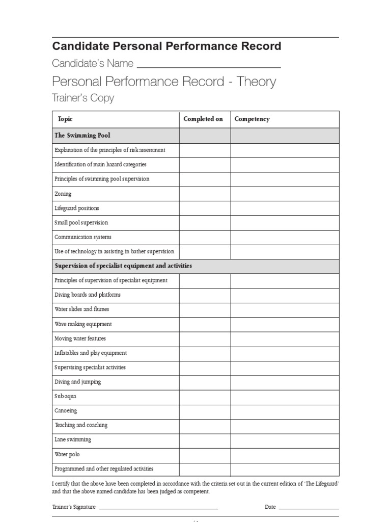 Lifeguard Competency Assessment Record | PDF | Medical Specialties ...
