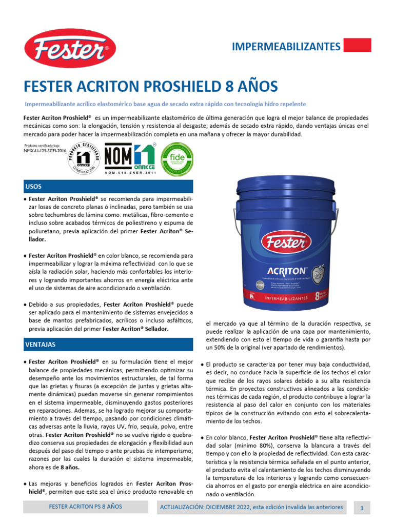 Impermeabilizante Fester Acriton Proshield | PDF | Agua | Hormigón
