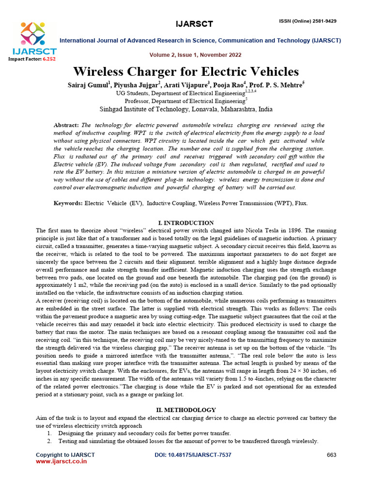 Wireless Charger For Electric Vehicles | PDF | Rectifier | Inductor