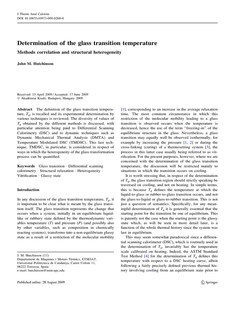 Determination of The Glass Transition Temperature - Methods Correlation ...