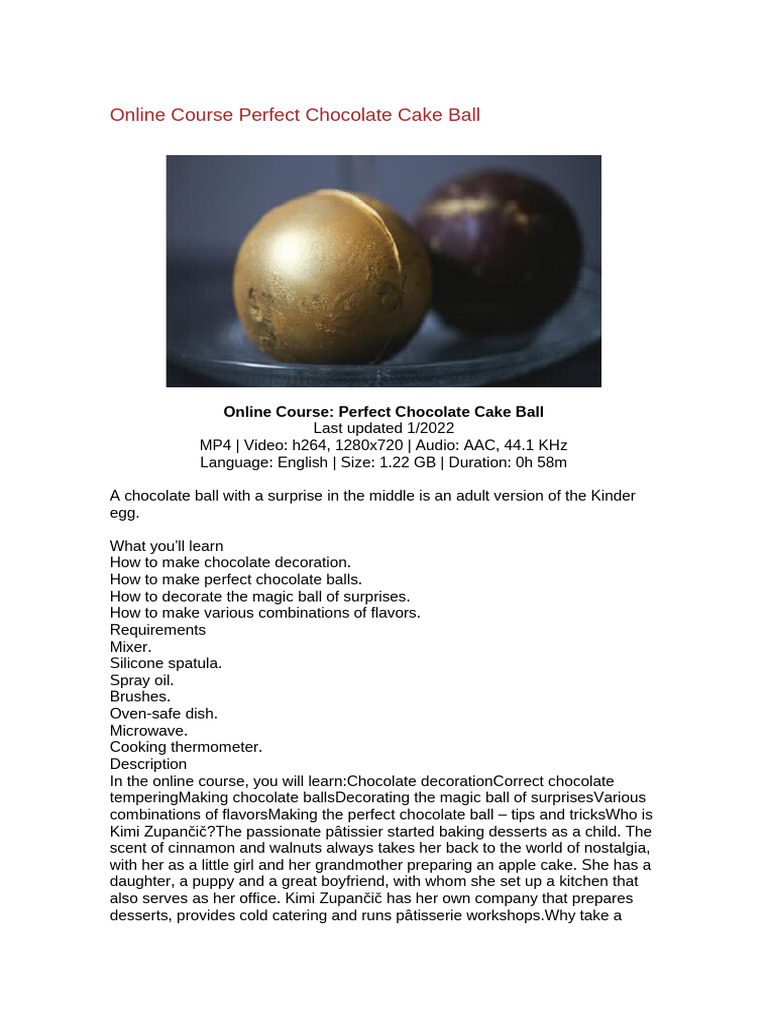 Online Course Perfect Chocolate Cake Ball | PDF | Cakes | Desserts