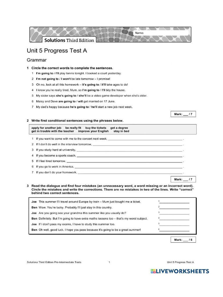 Unit 5 Short Test 1A | PDF