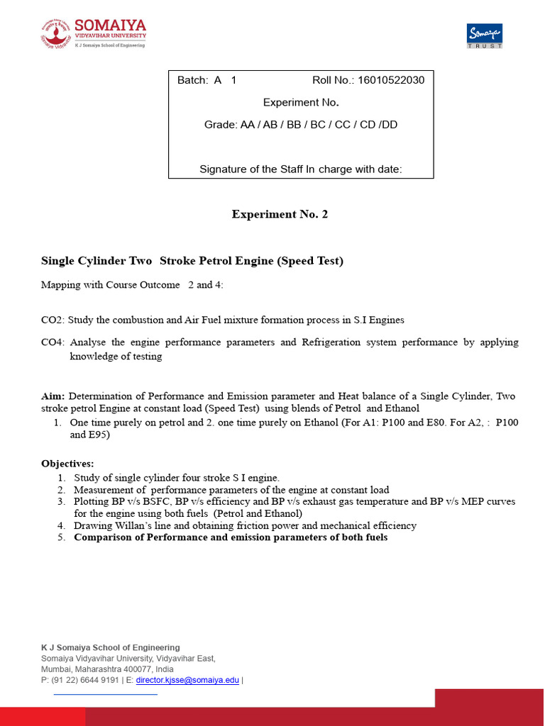 Two-Stroke Petrol Engine Performance Test | PDF | Gasoline | Engines