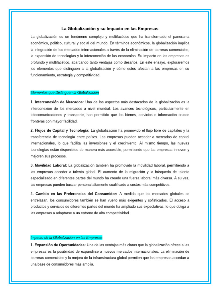 Impacto de la Globalización en Empresas | PDF | Globalización | Logística