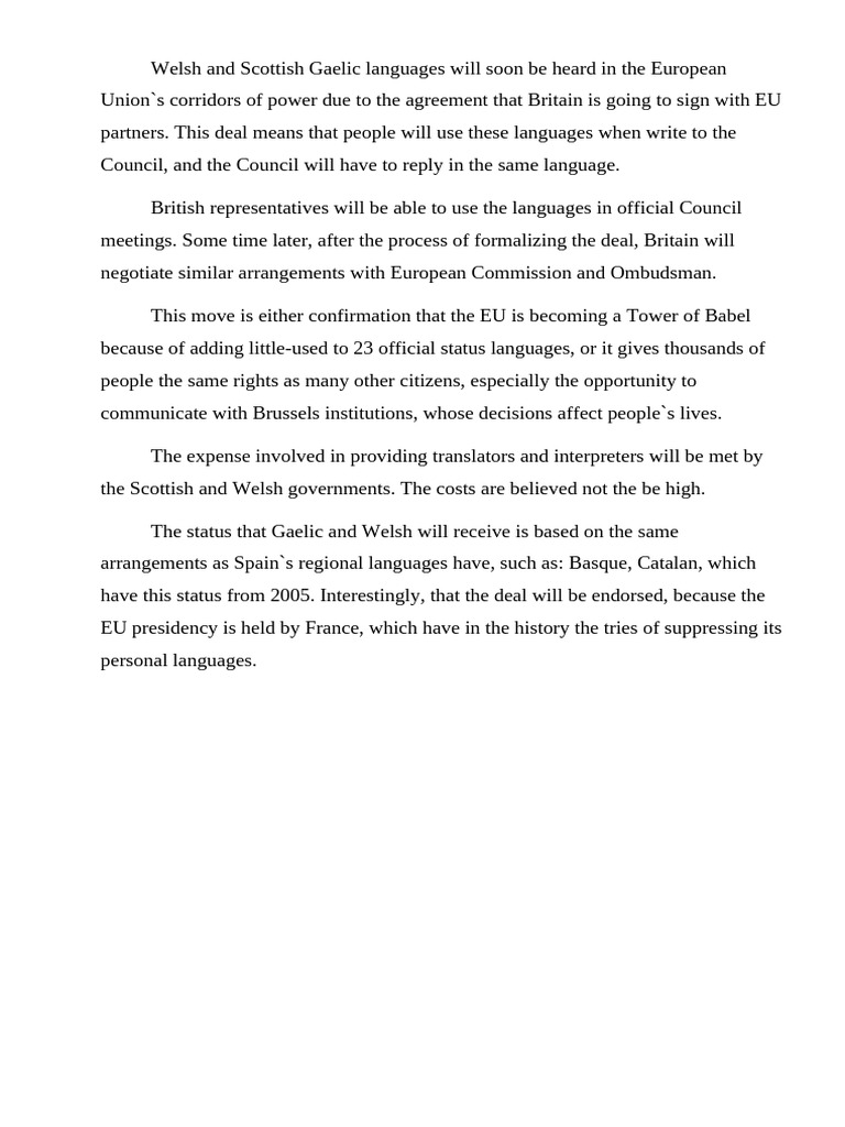 Welsh and Gaelic in EU Official Use | PDF