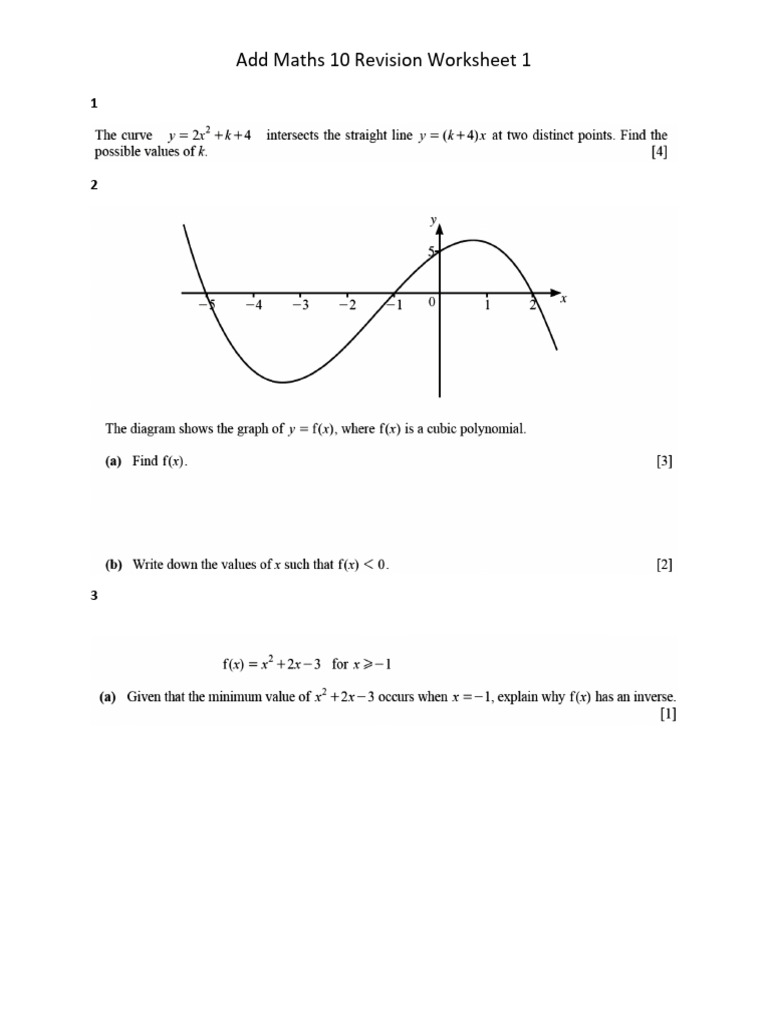 Add Maths 10 Revision Worksheet | PDF
