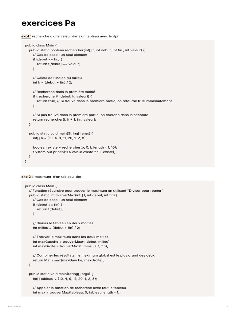 Exercices de recherche et maximum en Java | PDF | Programmation ...