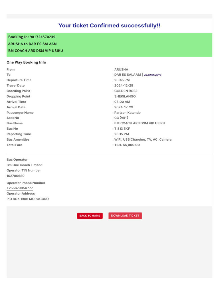 BM Coach Booking Confirmation Details | PDF