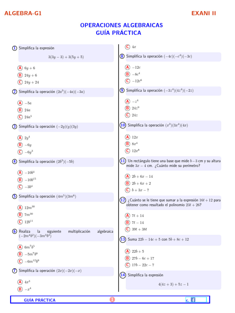 Guía Práctica de Operaciones Algebraicas | PDF | Matemáticas | Álgebra ...