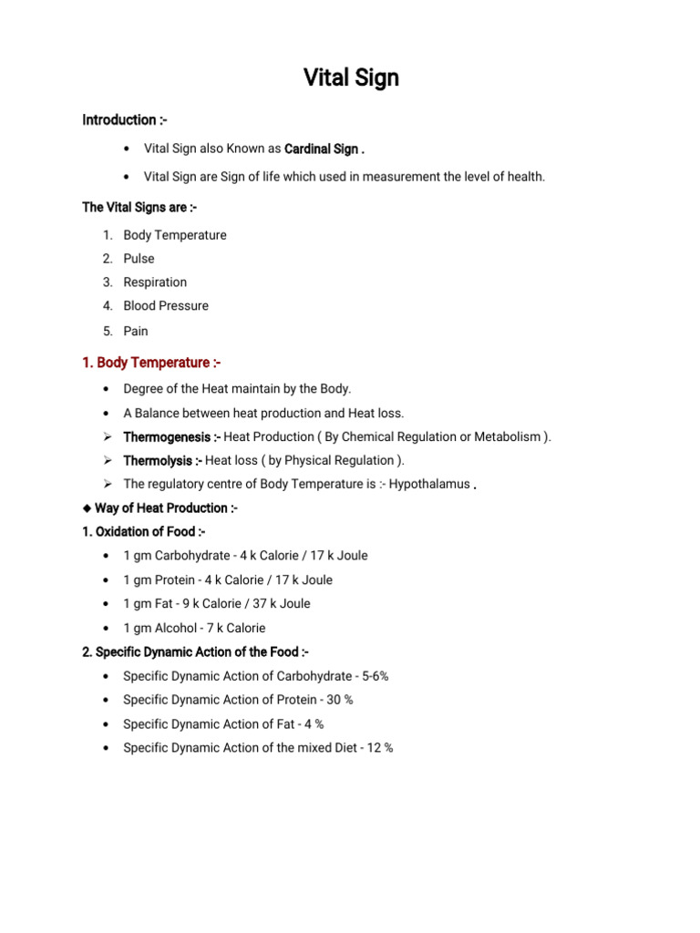 Vital Signs Overview for Nursing | PDF | Pulse | Fever