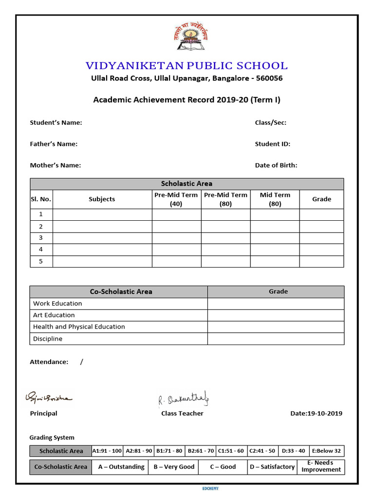 CBSE Class 9 Report Card Format 2019-20 | PDF