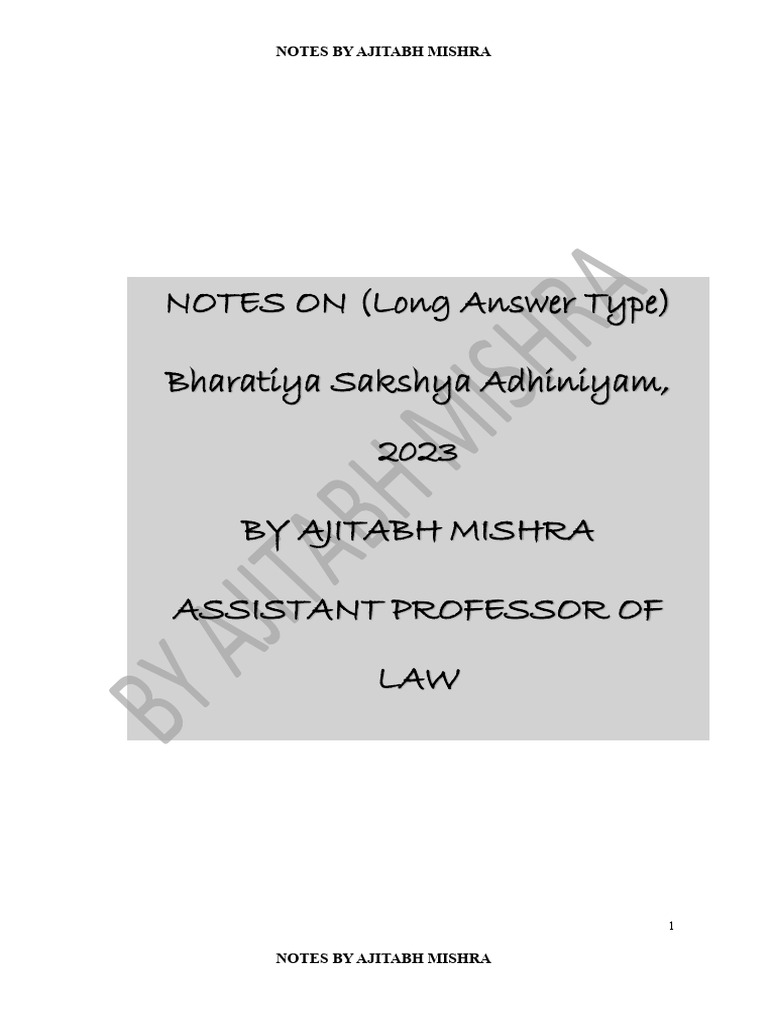 Ajitabh Mishra's Law of Evidence Notes | PDF