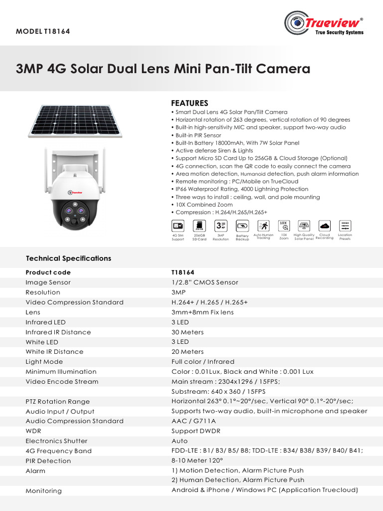 3MP 4G Solar Dual Lens Mini PT T18164-AE | PDF | Infrared | Camera