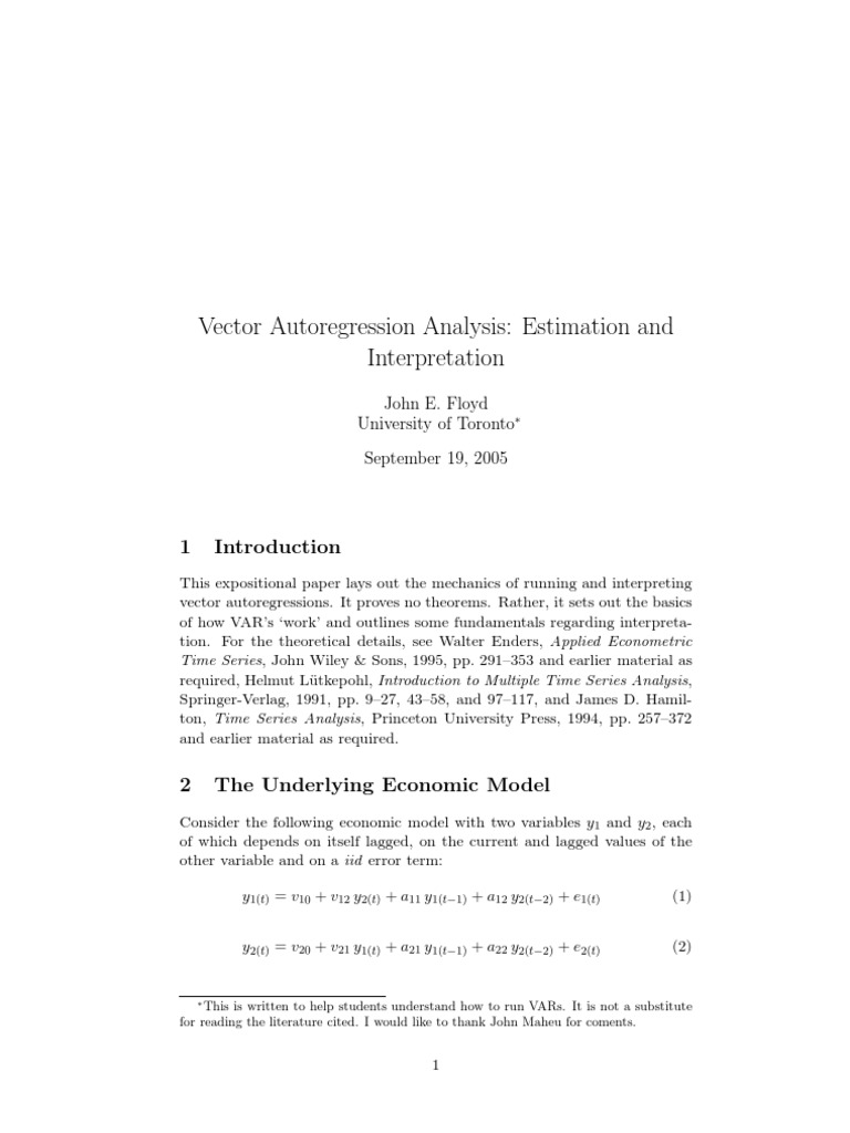 Vector Autoregression Analysis: Estimation and Interpretation | PDF ...