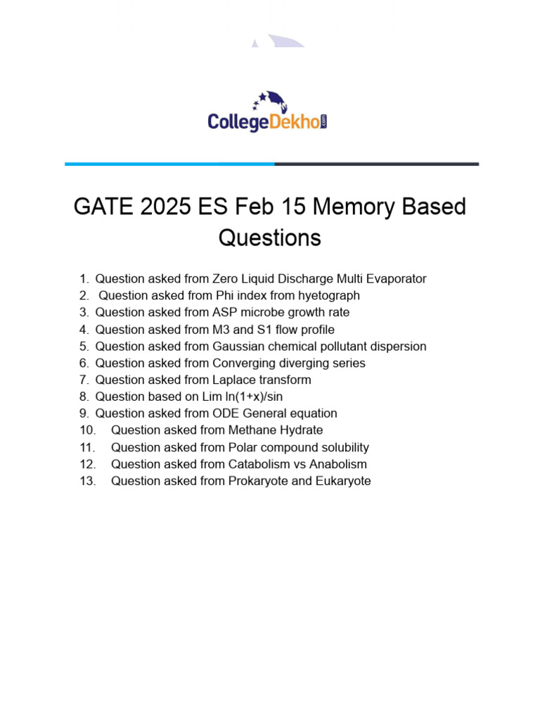 Gate 2025 Es Feb 15 Memory Based Questions | PDF