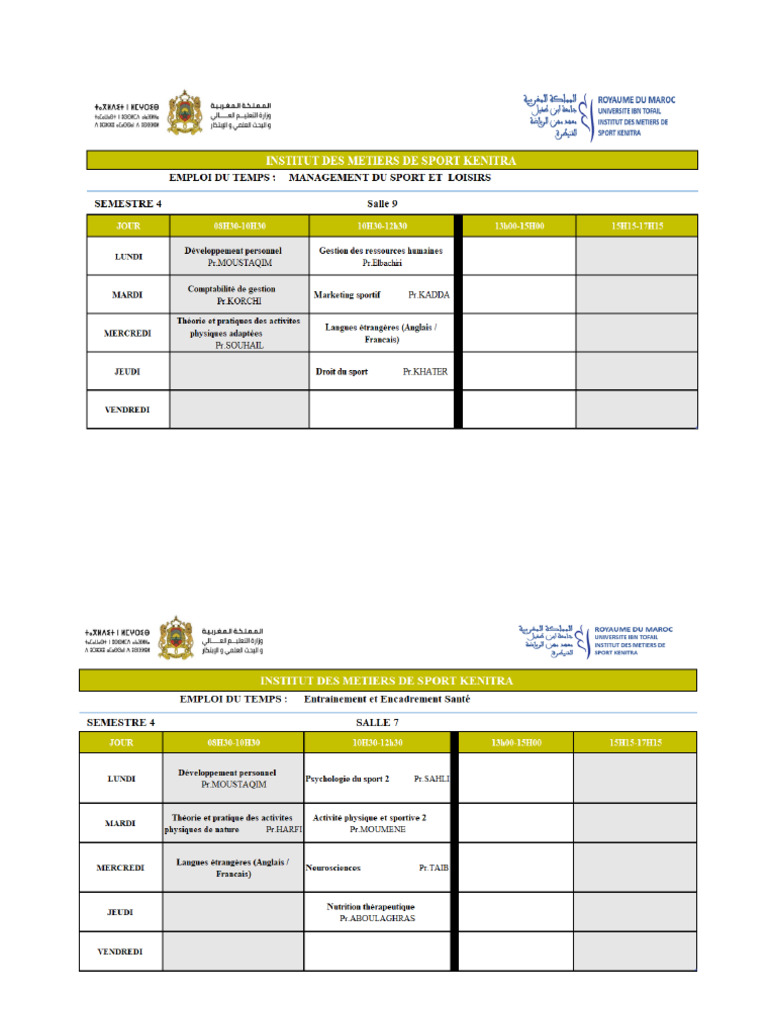 Emploi Du Temps S4 LICENCE SP2025 | PDF
