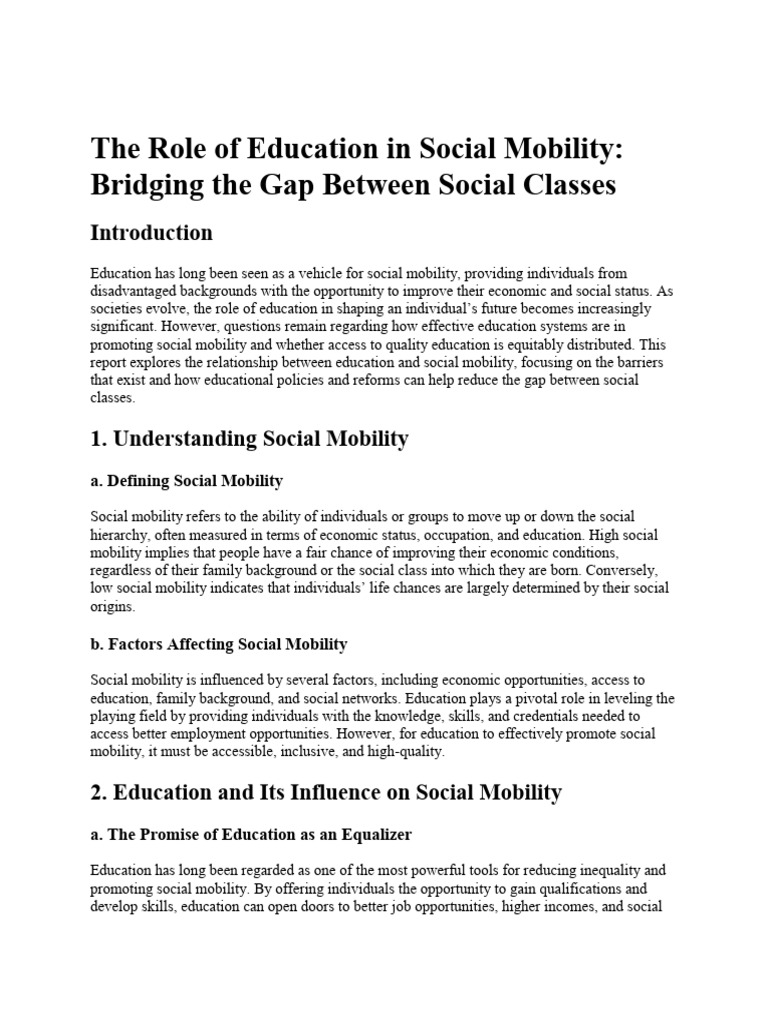 The Role of Education in Social Mobility | PDF | Social Mobility ...