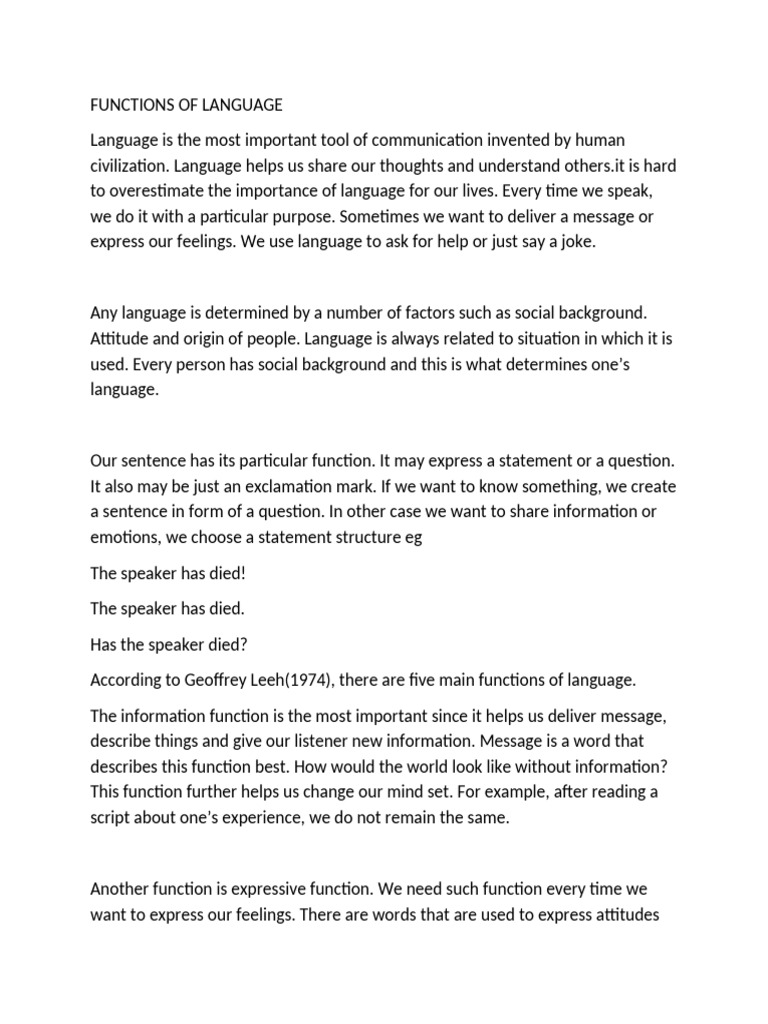 Key Functions of Language Explained | PDF | Feeling | Sentence ...