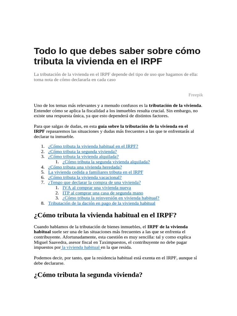 Tributación de Viviendas en el IRPF | PDF