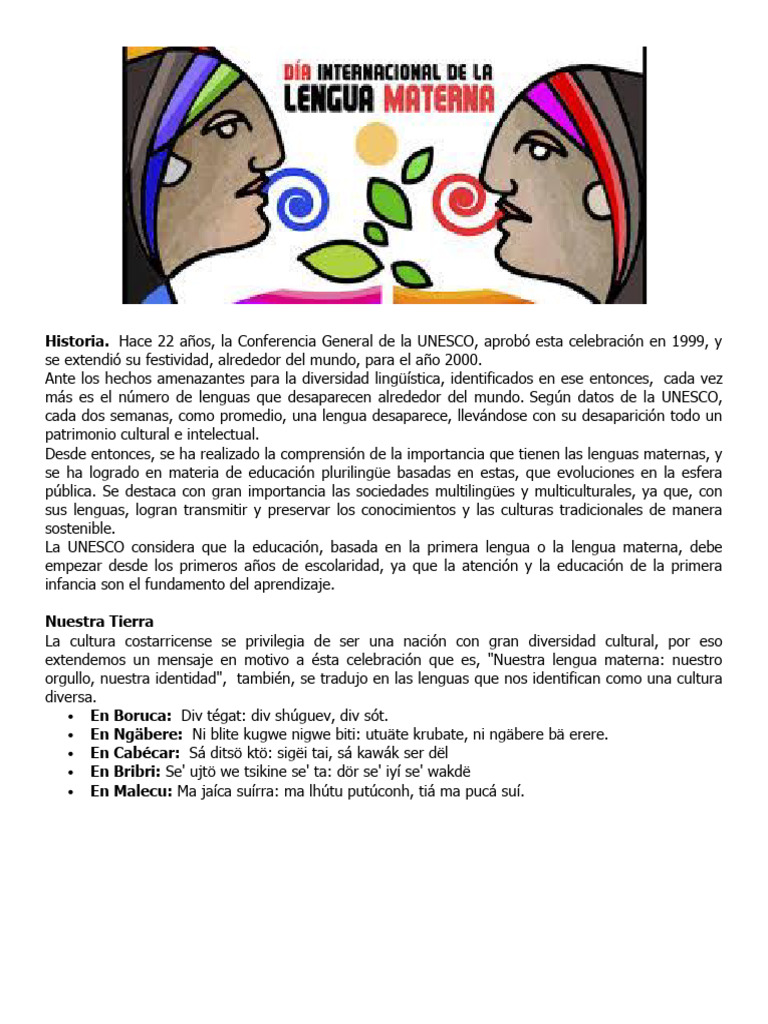 Día Internacional de La lengua Materna | PDF | Comunicación humana ...