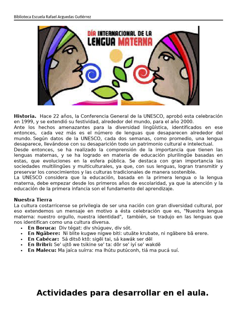 Dia Internacional de La Lengua Materna | PDF | Aprendizaje ...
