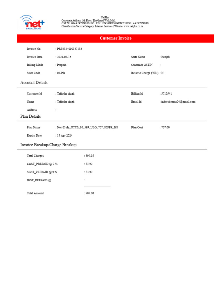 NetPlus Customer Invoice PRP2324000131132 | PDF