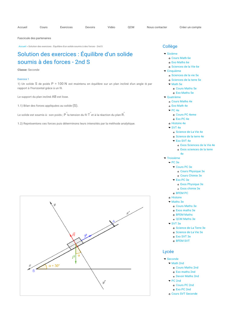 Corrigé exercice équilibre solide | PDF | Obliger | Sciences physiques