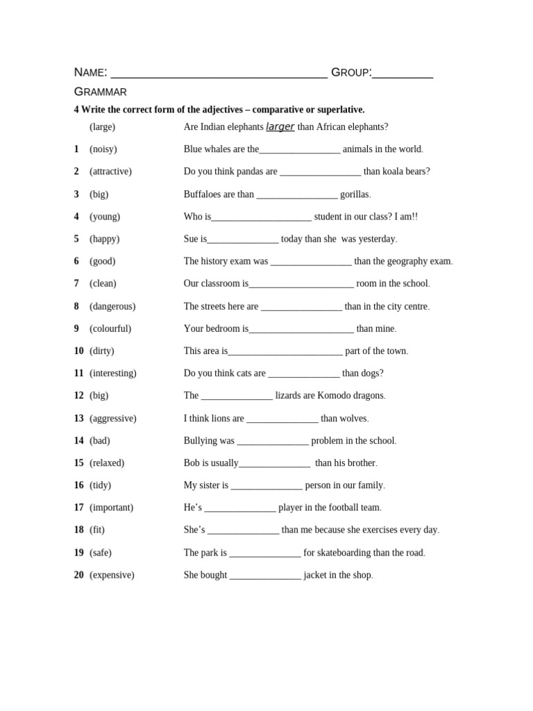 Comparative and Superlative Adjectives Exercise | PDF | Zoology