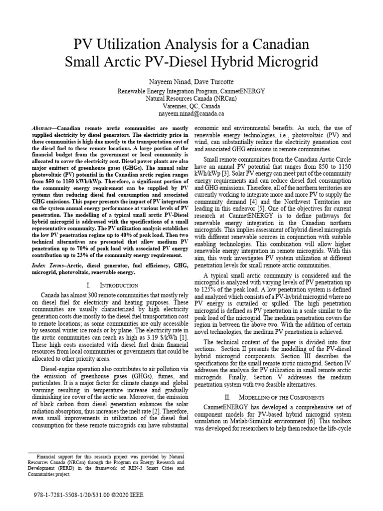 PV Utilization Analysis For A Canadian Small Arctic PV-Diesel Hybrid ...