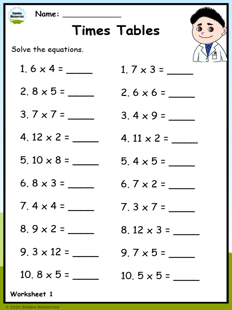 1 Times Table Worksheet | PDF
