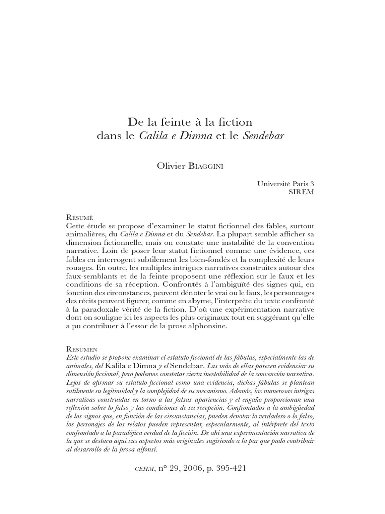 Fables et fiction dans Calila e Dimna | PDF | Vérité | Récit