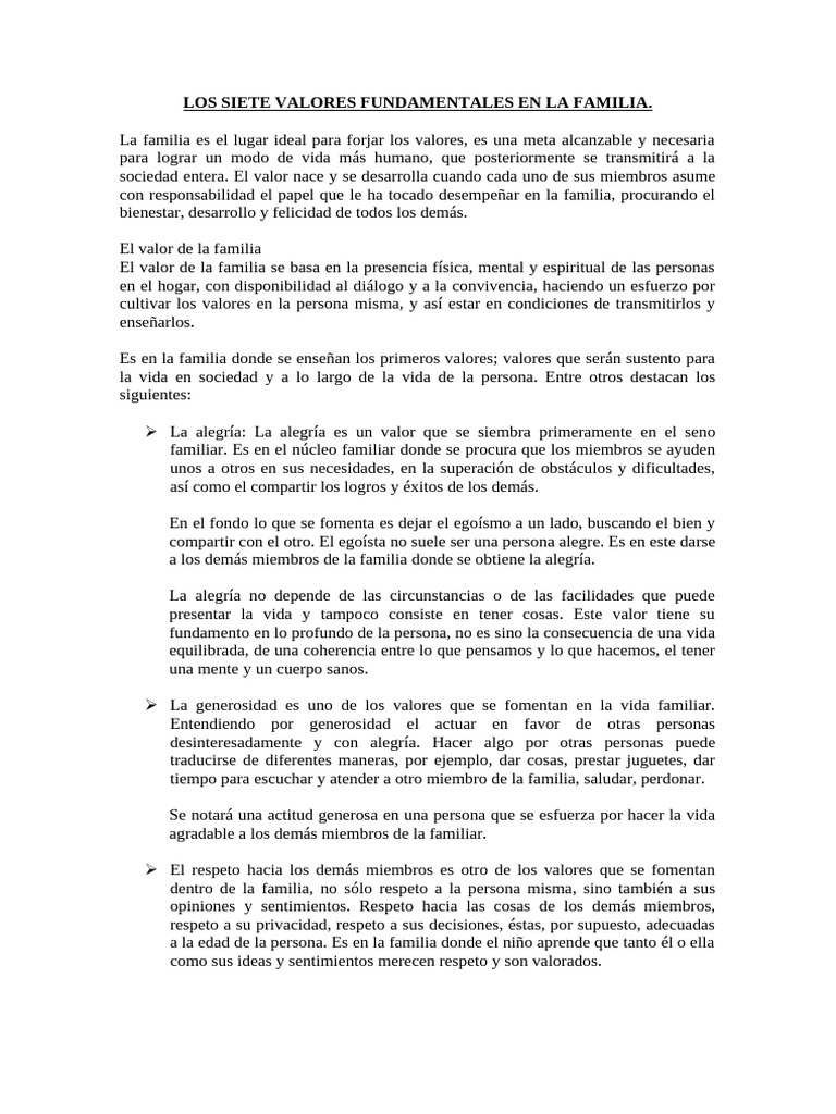 Dia 1 - Los Siete Valores Fundamentales en La Familia | PDF ...