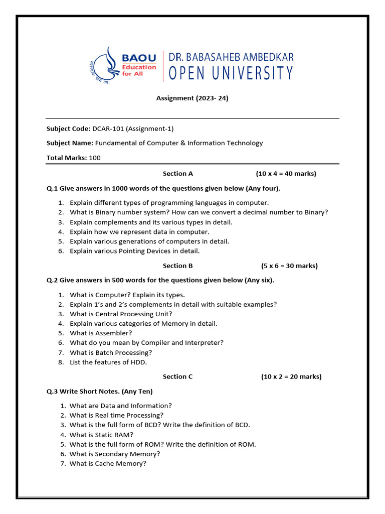 Computer Fundamentals Assignment 2023-24 | PDF | Computer Data Storage ...