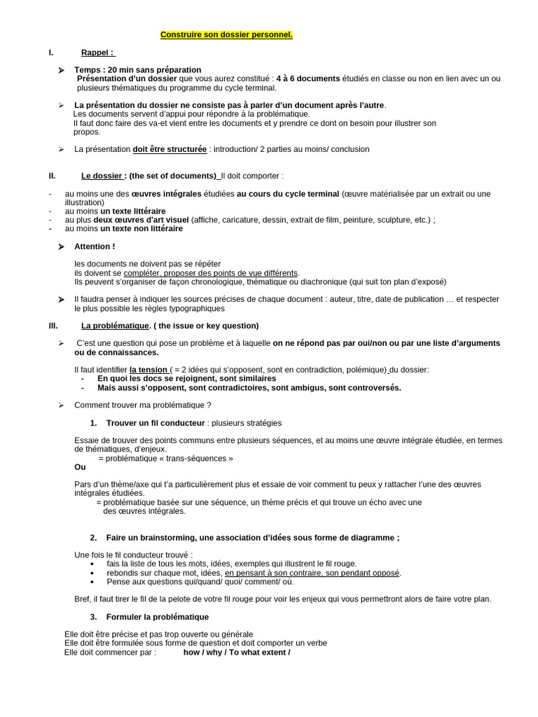 Guide pour construire un dossier personnel | PDF