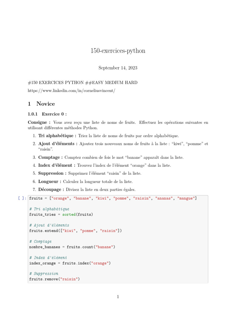 150 Exercices Python Pratiques | PDF | Structure de contrôle | Pi