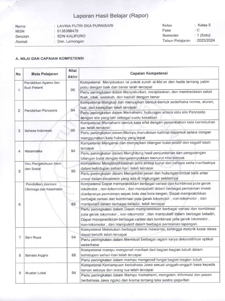 Rapor - Lavina - KLS 5 - 1 | PDF