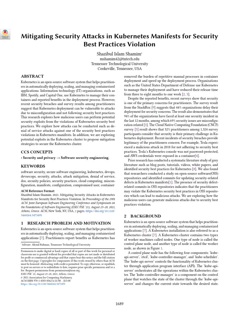 Mitigating Security Attacks in Kubernetes Manifests For Security Best ...
