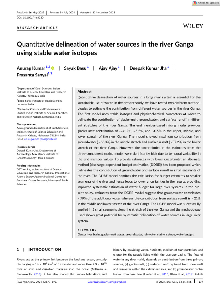 River Research Apps - 2023 - Kumar - Quantitative Delineation of Water ...