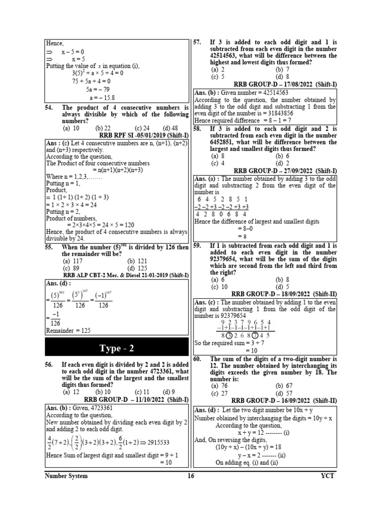 Yct RRB Math 2024 Eng - Removed - 2 | PDF | Subtraction | Mathematical ...