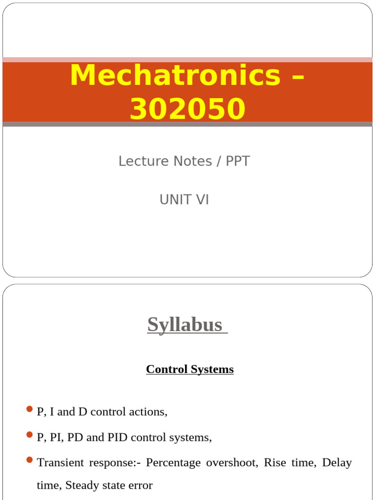 Mechatronics Control Systems Overview | PDF | Control Theory ...