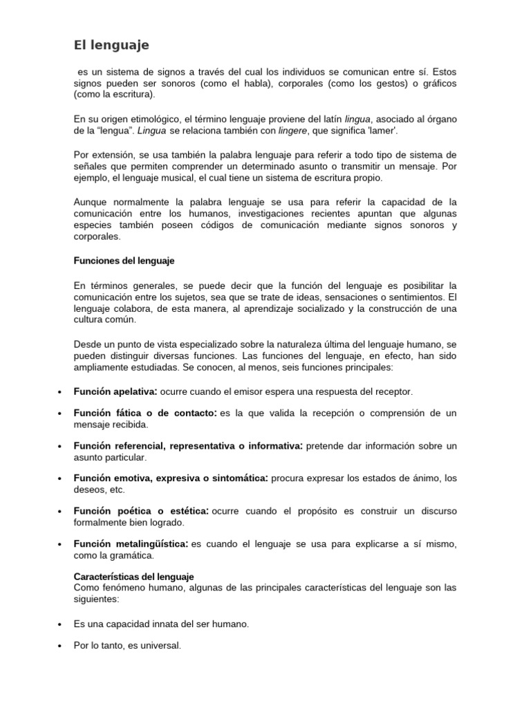 Funciones y características del lenguaje | PDF | Comunicación | Habla