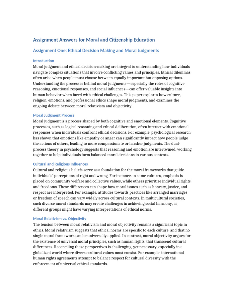 Humanized Assignment Answers Moral Citizenship Education | PDF ...