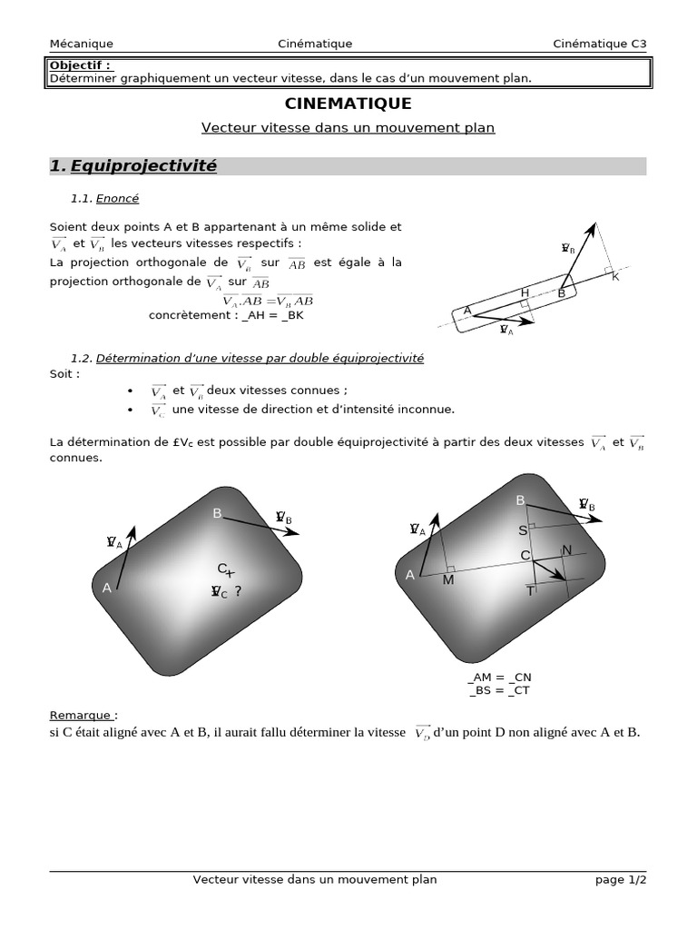 Vecteur Vitesse en Mouvement Plan | PDF | Cinématique | Rotation