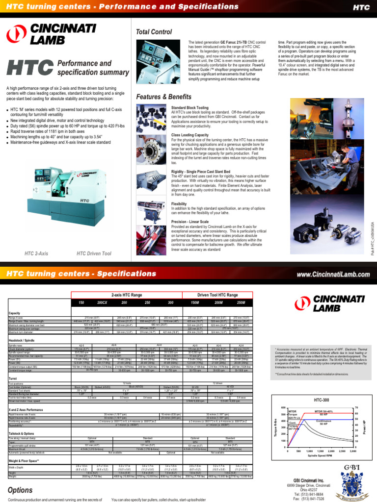 HTC Turning Centers Performance Specs | PDF | Numerical Control ...