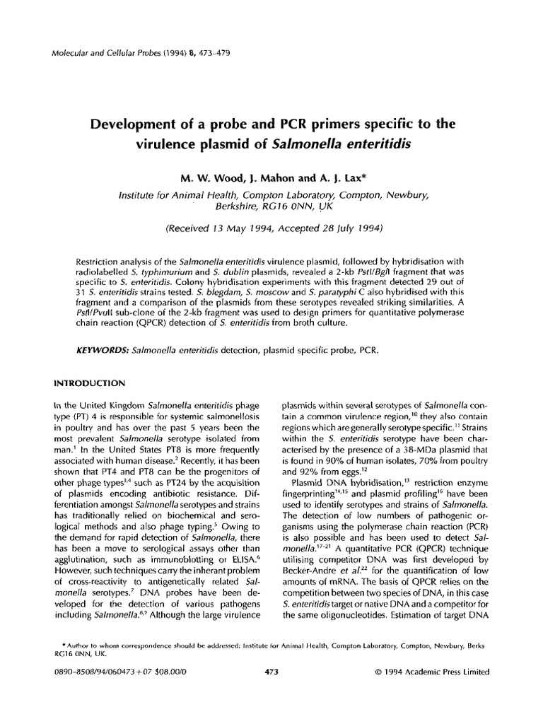 Development of a probe and PCR primers specific to the virulence ...