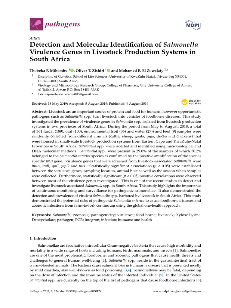 Detection and Molecular Identification of Salmonella Virulence Genes in ...