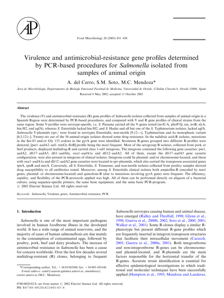 Virulence and Antimicrobial-Resistance Gene Profiles Determined by PCR ...